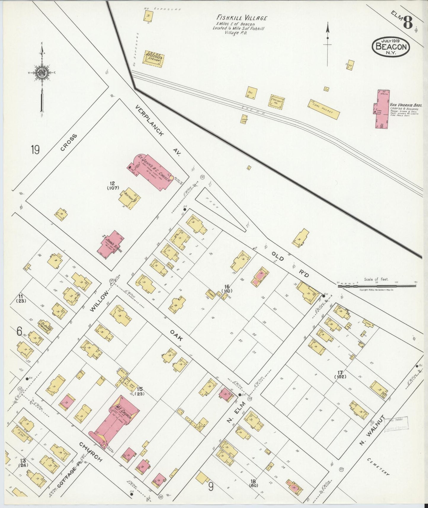 Sanborn Fire Insurance Map from Beacon, Dutchess County, New York (1919), Sheet #0008 - Historic Sanborn Fire Insurance Map Print, vintage old map wall art, antique decor, genealogy gift, New York New York map