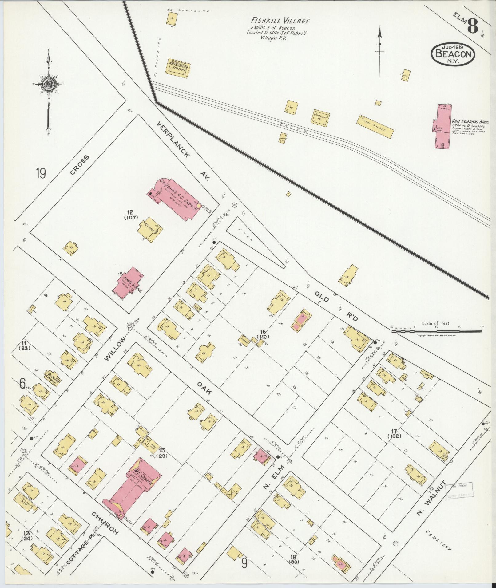 Sanborn Fire Insurance Map from Beacon, Dutchess County, New York (1919), Sheet #0008 - Historic Sanborn Fire Insurance Map Print, vintage old map wall art, antique decor, genealogy gift, New York New York map