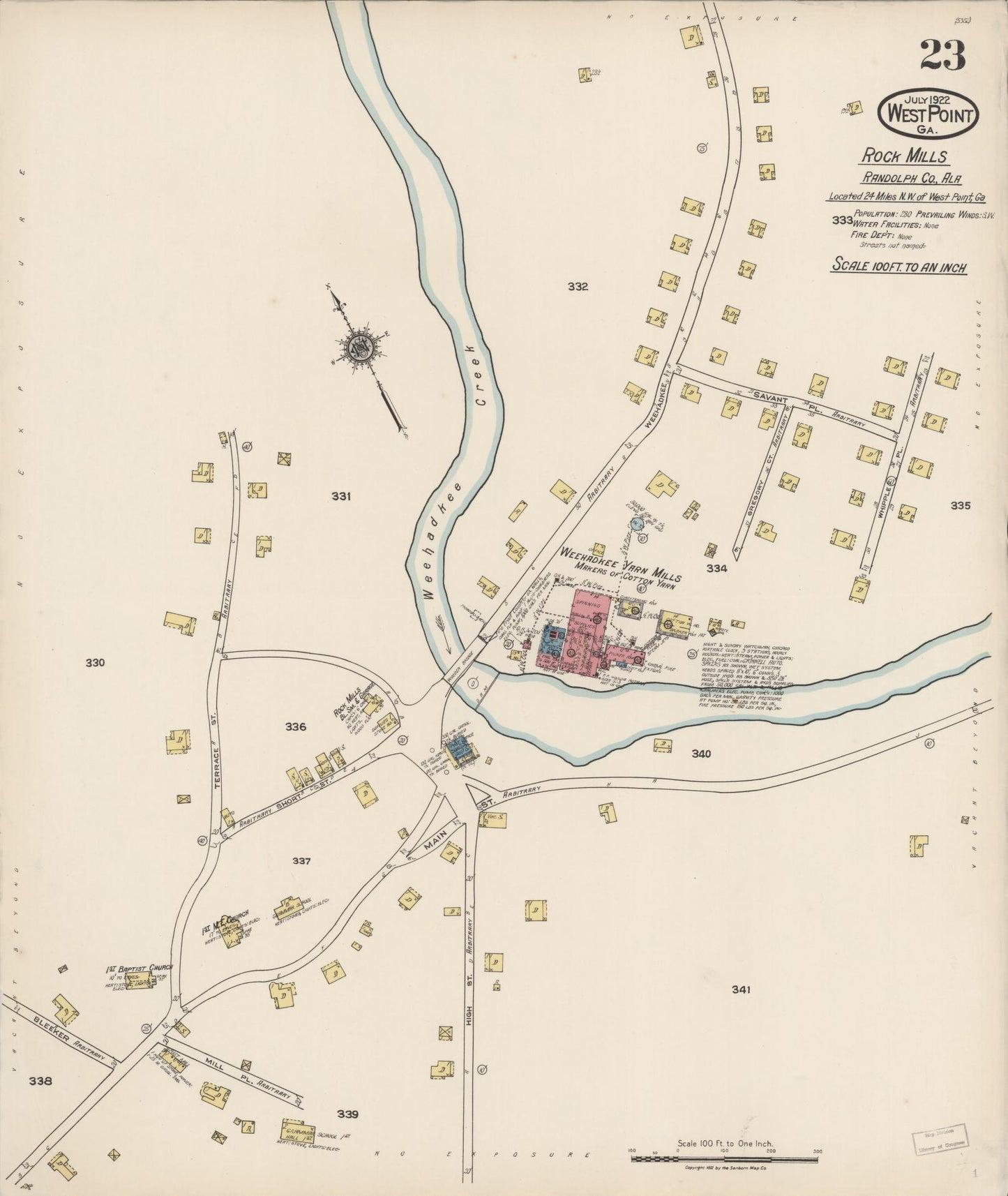 Sanborn Fire Insurance Map from West Point, Troup County, Georgia (1922), Sheet #0023 - Complete Map Set gallery image, historic Sanborn map, vintage wall art, Alabama Alabama
