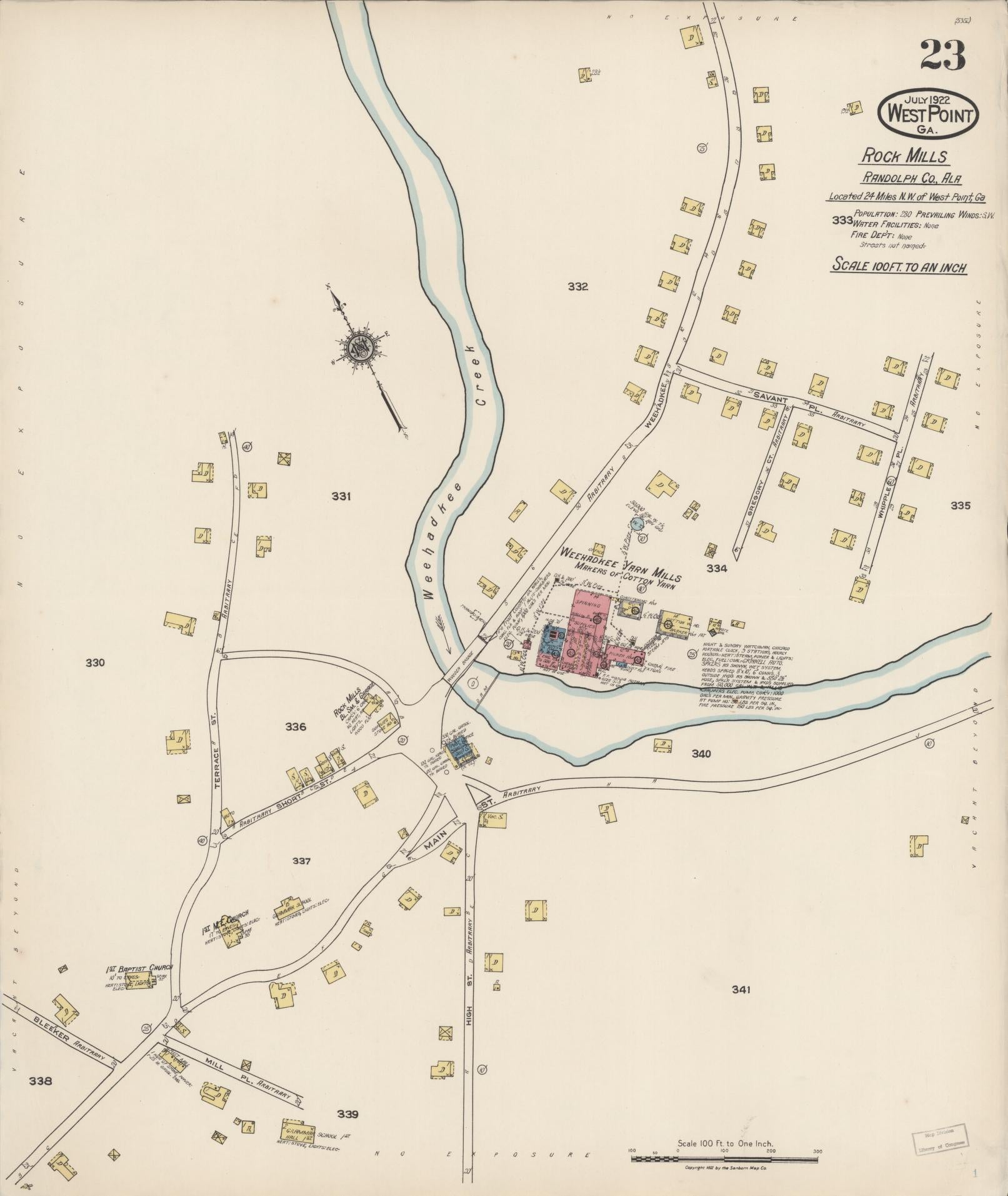 Sanborn Fire Insurance Map from West Point, Troup County, Georgia (1922), Sheet #0023 - Complete Map Set gallery image, historic Sanborn map, vintage wall art, Alabama Alabama