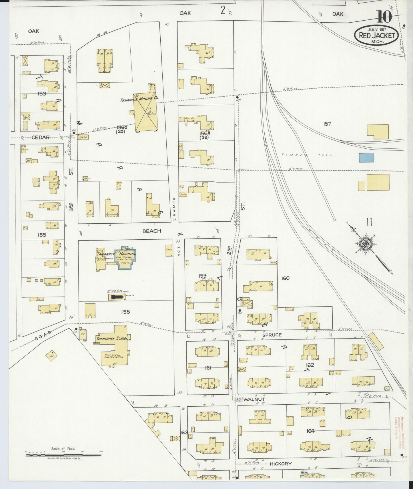 Sanborn Fire Insurance Map from Red Jacket, Houghton County, Michigan (1917), Sheet #0010 - Complete Map Set gallery image, historic Sanborn map, vintage wall art, Michigan Michigan