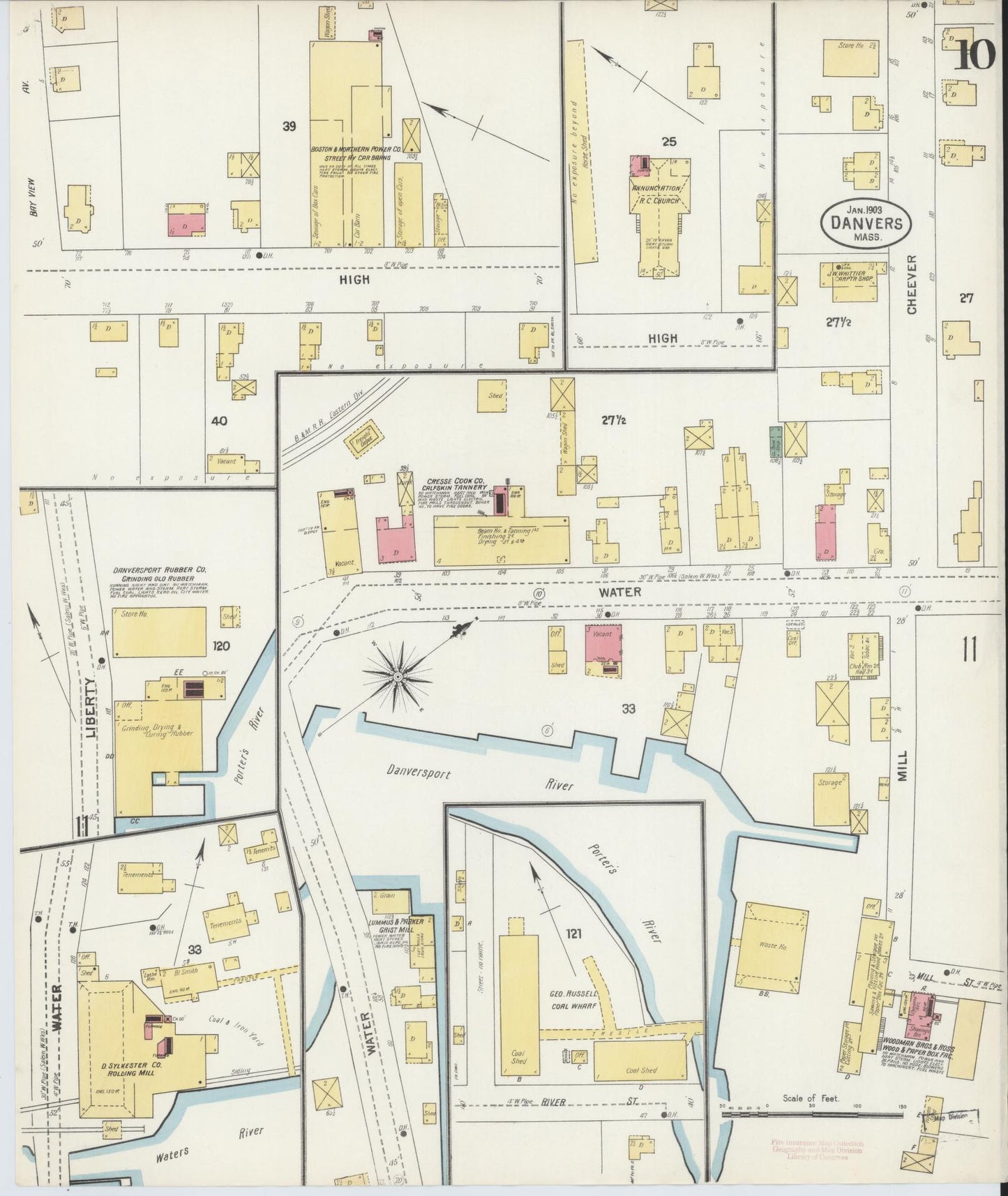 Sanborn Fire Insurance Map from Danvers, Essex County, Massachusetts (1903), Sheet #0010 - Historic Sanborn Fire Insurance Map Print, vintage old map wall art, antique decor, genealogy gift, Massachusetts Massachusetts map