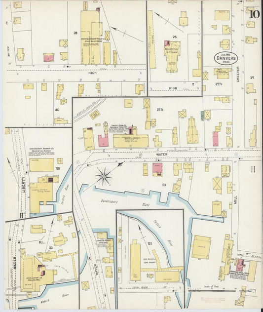 Sanborn Fire Insurance Map from Danvers, Essex County, Massachusetts (1903), Sheet #0010 - Historic Sanborn Fire Insurance Map Print, vintage old map wall art, antique decor, genealogy gift, Massachusetts Massachusetts map