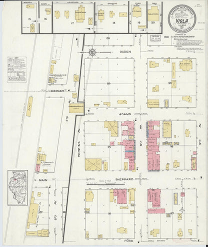 Sanborn Fire Insurance Map from Viola, Mercer County, Illinois (1917), Sheet #0001 - Historic Sanborn Fire Insurance Map Print, vintage old map wall art, antique decor, genealogy gift, Illinois Illinois map