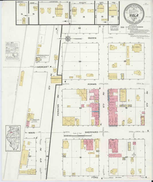 Sanborn Fire Insurance Map from Viola, Mercer County, Illinois (1917), Sheet #0001 - Historic Sanborn Fire Insurance Map Print, vintage old map wall art, antique decor, genealogy gift, Illinois Illinois map