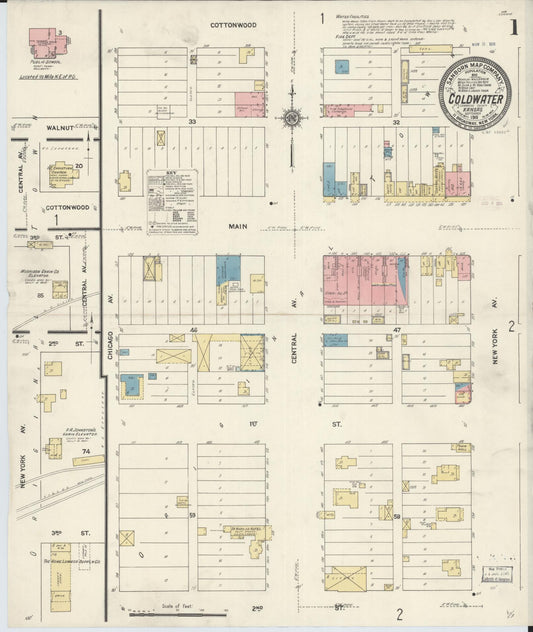 Sanborn Fire Insurance Map from Coldwater, Comanche County, Kansas (1911), Sheet #0001 - Historic Sanborn Fire Insurance Map Print, vintage old map wall art, antique decor, genealogy gift, Kansas Kansas map