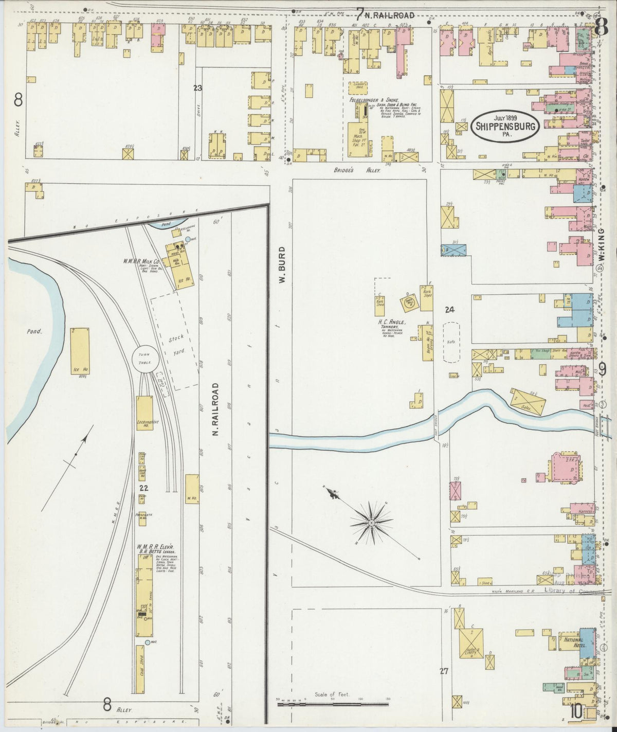 Sanborn Fire Insurance Map from Shippensburg, Cumberland And Franklin Counties, Pennsylvania (1899), Sheet #0008 - Historic Sanborn Fire Insurance Map Print, vintage old map wall art, antique decor, genealogy gift, Counties Pennsylvania map