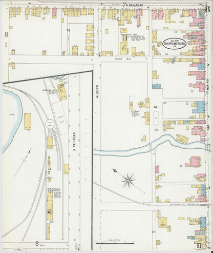 Sanborn Fire Insurance Map from Shippensburg, Cumberland And Franklin Counties, Pennsylvania (1899), Sheet #0008 - Historic Sanborn Fire Insurance Map Print, vintage old map wall art, antique decor, genealogy gift, Counties Pennsylvania map
