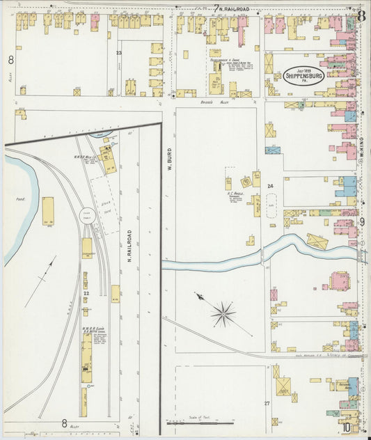Sanborn Fire Insurance Map from Shippensburg, Cumberland And Franklin Counties, Pennsylvania (1899), Sheet #0008 - Historic Sanborn Fire Insurance Map Print, vintage old map wall art, antique decor, genealogy gift, Counties Pennsylvania map