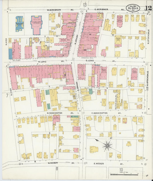 Sanborn Fire Insurance Map from Du Bois, Clearfield County, Pennsylvania (1906), Sheet #0012 - Historic Sanborn Fire Insurance Map Print, vintage old map wall art, antique decor, genealogy gift, Pennsylvania Pennsylvania map