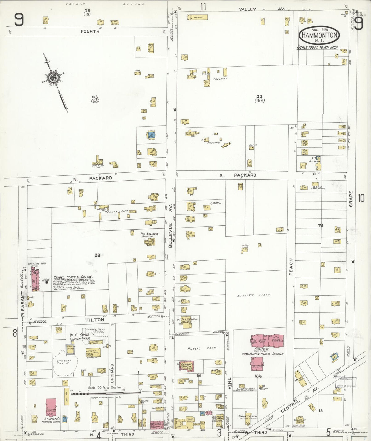 Sanborn Fire Insurance Map from Hammonton, Atlantic County, New Jersey (1923), Sheet #0009 - Historic Sanborn Fire Insurance Map Print, vintage old map wall art, antique decor, genealogy gift, New Jersey New Jersey map