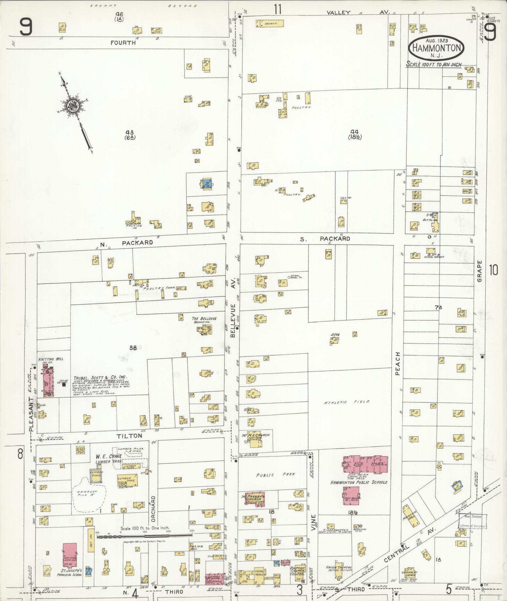 Sanborn Fire Insurance Map from Hammonton, Atlantic County, New Jersey (1923), Sheet #0009 - Historic Sanborn Fire Insurance Map Print, vintage old map wall art, antique decor, genealogy gift, New Jersey New Jersey map
