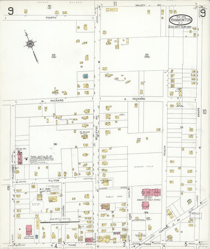 Sanborn Fire Insurance Map from Hammonton, Atlantic County, New Jersey (1923), Sheet #0009 - Historic Sanborn Fire Insurance Map Print, vintage old map wall art, antique decor, genealogy gift, New Jersey New Jersey map