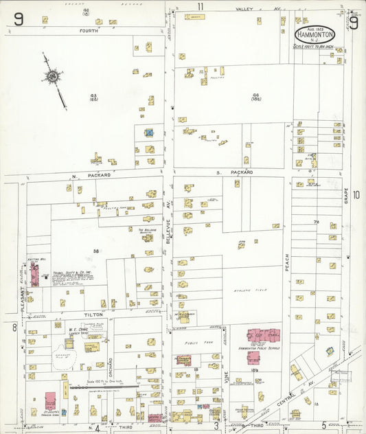 Sanborn Fire Insurance Map from Hammonton, Atlantic County, New Jersey (1923), Sheet #0009 - Historic Sanborn Fire Insurance Map Print, vintage old map wall art, antique decor, genealogy gift, New Jersey New Jersey map