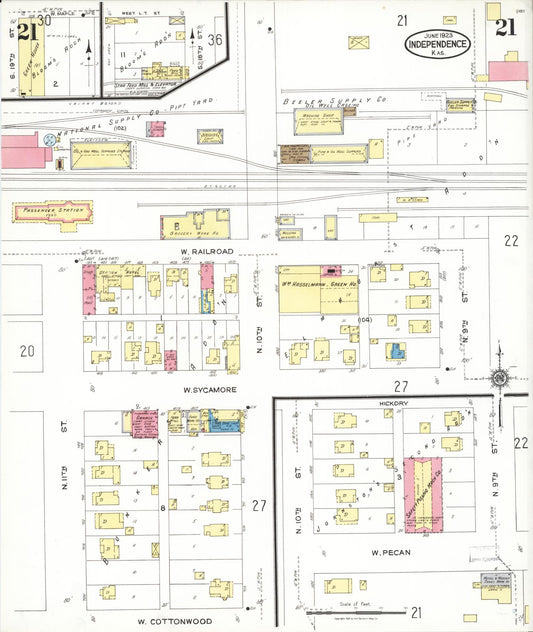Sanborn Fire Insurance Map from Independence, Montgomery County, Kansas (1923), Sheet #0022 - Historic Sanborn Fire Insurance Map Print, vintage old map wall art, antique decor, genealogy gift, Kansas Kansas map