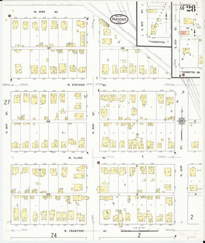 Sanborn Fire Insurance Map from Parsons, Labette County, Kansas (1911), Sheet #0028 - Complete Map Set gallery image, historic Sanborn map, vintage wall art, Kansas Kansas