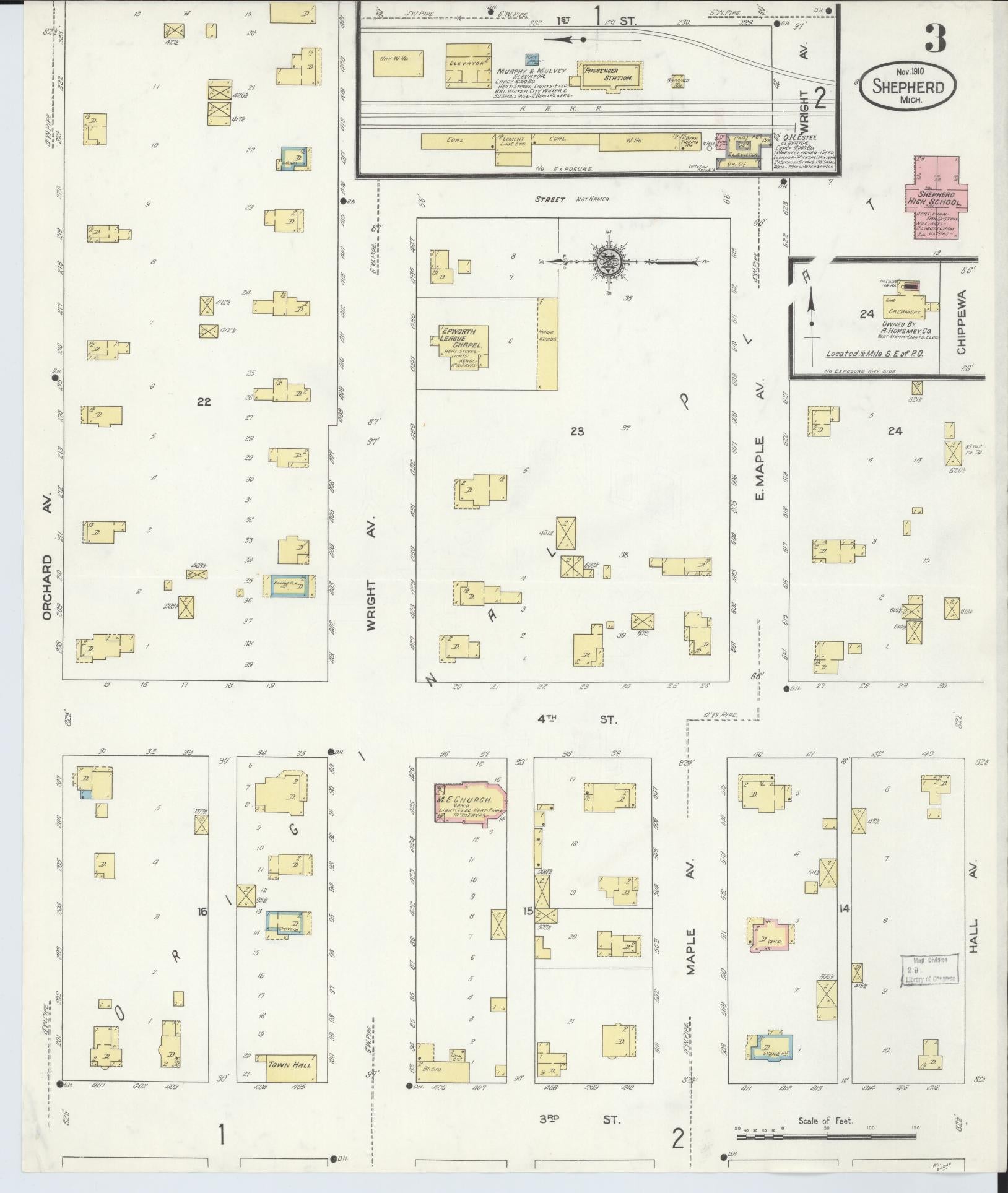 Sanborn Fire Insurance Map from Shepherd, Isabella County, Michigan (1910), Sheet #0003 - Complete Map Set gallery image, historic Sanborn map, vintage wall art, Michigan Michigan