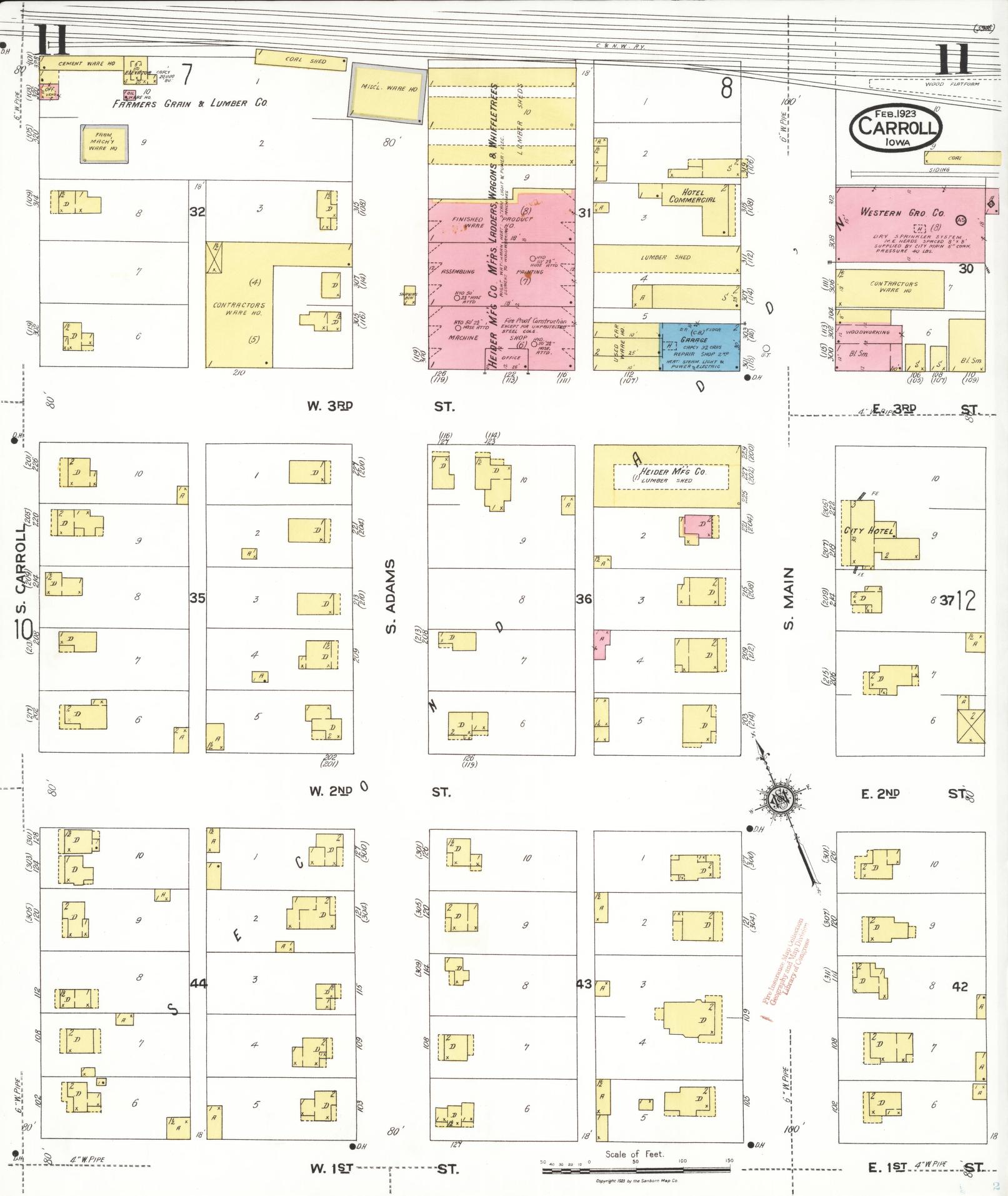 Sanborn Fire Insurance Map from Carroll, Carroll County, Iowa (1923), Sheet #0011 - Historic Sanborn Fire Insurance Map Print, vintage old map wall art