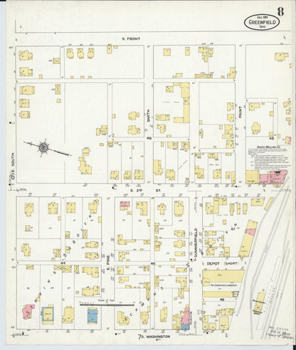 Sanborn Fire Insurance Map from Greenfield, Highland County, Ohio (1910), Sheet #0008 - Complete Map Set gallery image, historic Sanborn map, vintage wall art, Ohio Ohio