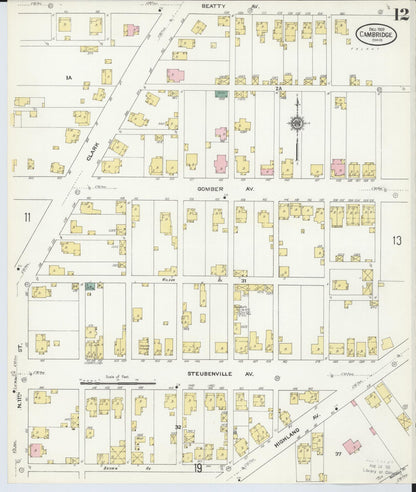Sanborn Fire Insurance Map from Cambridge, Guernsey County, Ohio (1909), Sheet #0012 - Historic Sanborn Fire Insurance Map Print, vintage old map wall art, antique decor, genealogy gift, Ohio Ohio map