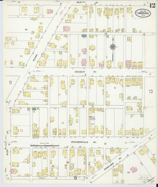 Sanborn Fire Insurance Map from Cambridge, Guernsey County, Ohio (1909), Sheet #0012 - Historic Sanborn Fire Insurance Map Print, vintage old map wall art, antique decor, genealogy gift, Ohio Ohio map