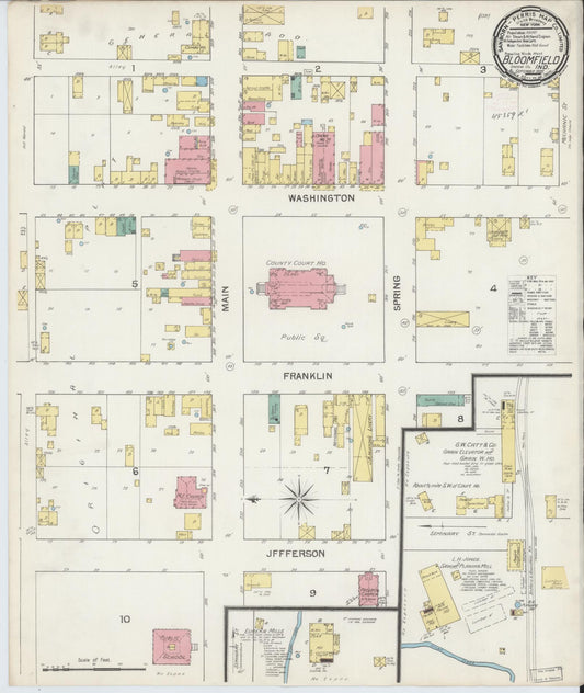 Sanborn Fire Insurance Map from Bloomfield, Greene County, Indiana (1892), Sheet #0001 - Historic Sanborn Fire Insurance Map Print, vintage old map wall art, antique decor, genealogy gift, Indiana Indiana map
