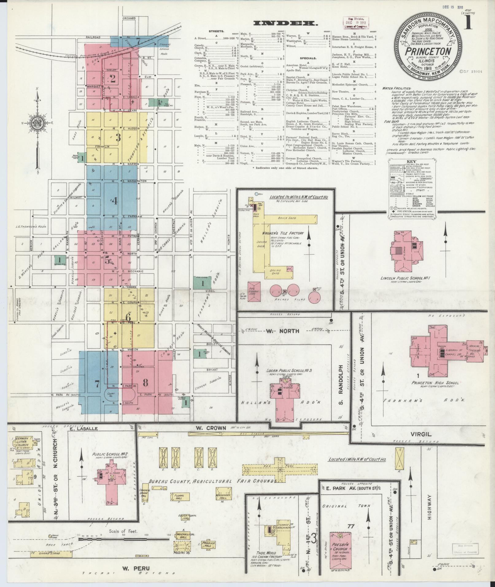 Sanborn Fire Insurance Map from Princeton, Bureau County, Illinois (1911), Sheet #0001 - Historic Sanborn Fire Insurance Map Print, vintage old map wall art, antique decor, genealogy gift, Illinois Illinois map