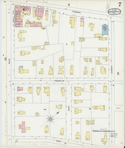 Sanborn Fire Insurance Map from Greenfield, Franklin County, Massachusetts (1896), Sheet #0007 - Historic Sanborn Fire Insurance Map Print, vintage old map wall art, antique decor, genealogy gift, Massachusetts Massachusetts map