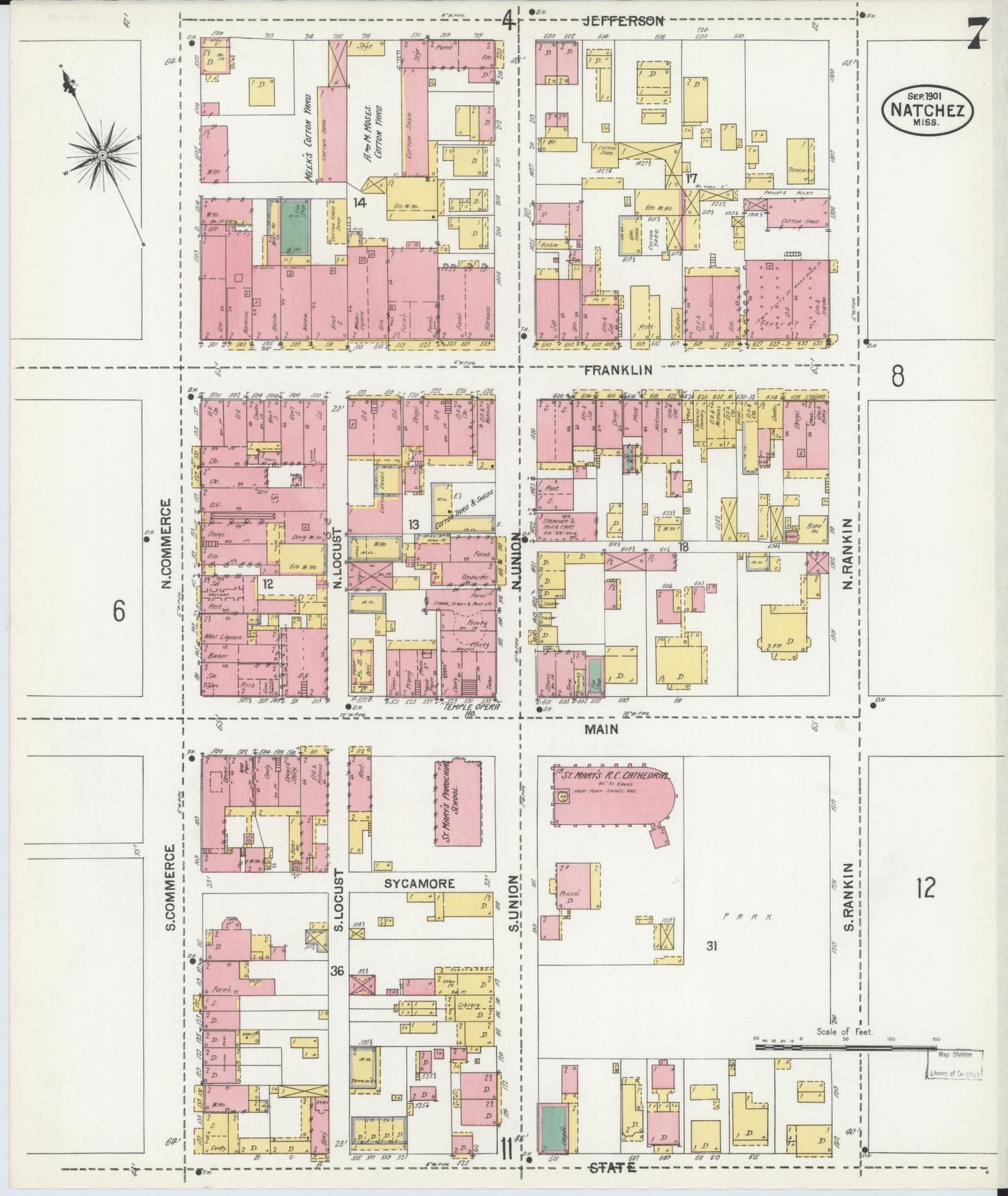 Sanborn Fire Insurance Map from Natchez, Adams County, Mississippi (1901), Sheet #0007 - Complete Map Set gallery image, historic Sanborn map, vintage wall art, Mississippi Mississippi