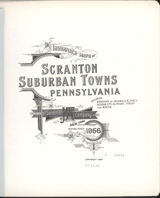 Sanborn Fire Insurance Map from Scranton Suburbs, Lackawanna County, Pennsylvania (1956), Sheet #0001 - Historic Sanborn Fire Insurance Map Print, vintage old map wall art, antique decor, genealogy gift, Pennsylvania Pennsylvania map