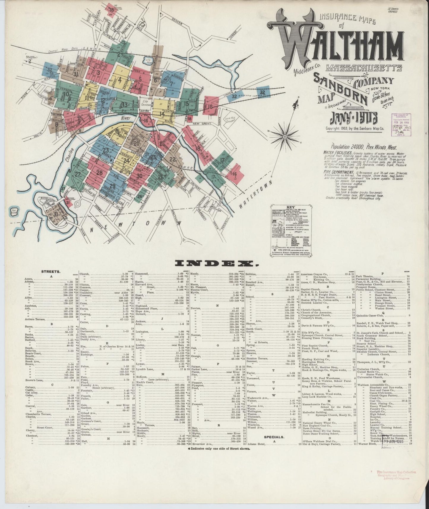 Sanborn Fire Insurance Map from Waltham, Middlesex County, Massachusetts (1903), Sheet #0001 - Complete Map Set gallery image, historic Sanborn map, vintage wall art, Massachusetts Massachusetts