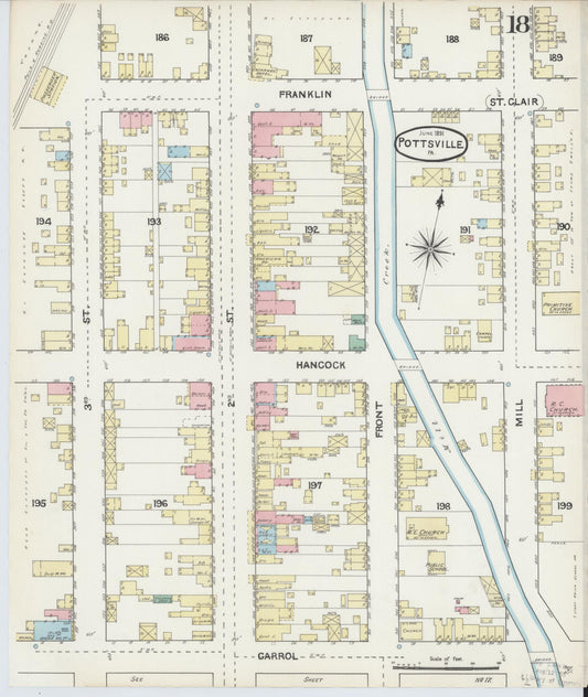 Sanborn Fire Insurance Map from Pottsville, Schuylkill County, Pennsylvania (1891), Sheet #0018 - Historic Sanborn Fire Insurance Map Print, vintage old map wall art, antique decor, genealogy gift, Pennsylvania Pennsylvania map