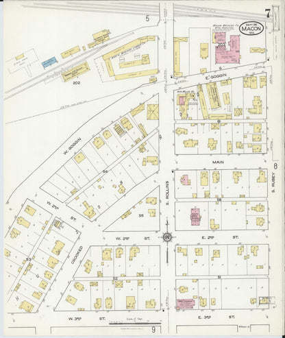 Sanborn Fire Insurance Map from Macon, Macon County, Missouri (1916), Sheet #0007 - Complete Map Set gallery image, historic Sanborn map, vintage wall art, Missouri Missouri