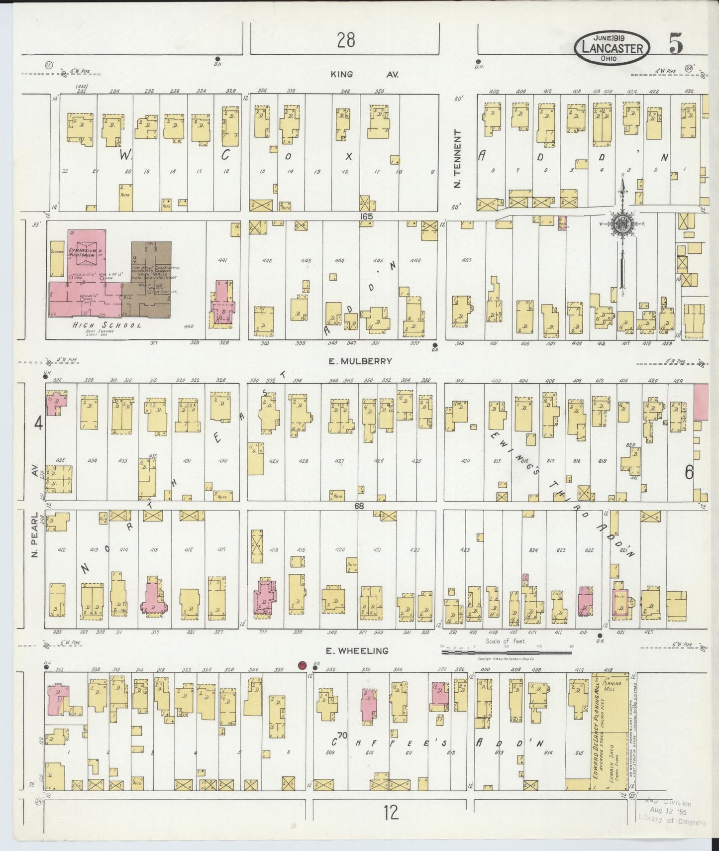 Sanborn Fire Insurance Map from Lancaster, Fairfield County, Ohio (1919), Sheet #0005 - Historic Sanborn Fire Insurance Map Print, vintage old map wall art, antique decor, genealogy gift, Ohio Ohio map