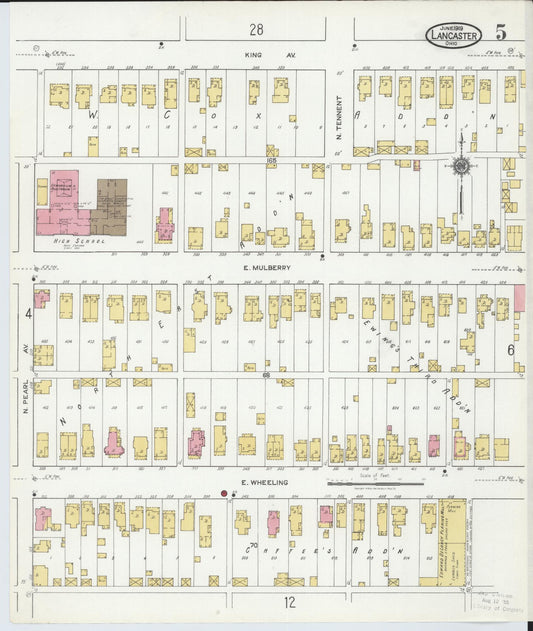 Sanborn Fire Insurance Map from Lancaster, Fairfield County, Ohio (1919), Sheet #0005 - Historic Sanborn Fire Insurance Map Print, vintage old map wall art, antique decor, genealogy gift, Ohio Ohio map