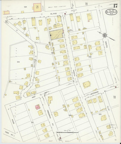 Sanborn Fire Insurance Map from Bluefield, Mercer County, West Virginia (1914), Sheet #0017 - Complete Map Set gallery image, historic Sanborn map, vintage wall art, West Virginia West Virginia