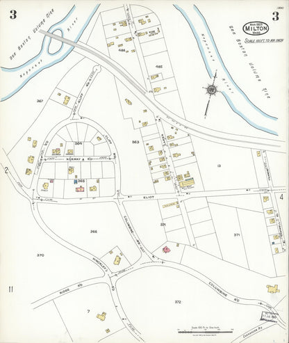 Sanborn Fire Insurance Map from Milton, Norfolk County, Massachusetts (1923), Sheet #0003 - Complete Map Set gallery image, historic Sanborn map, vintage wall art, Massachusetts Massachusetts