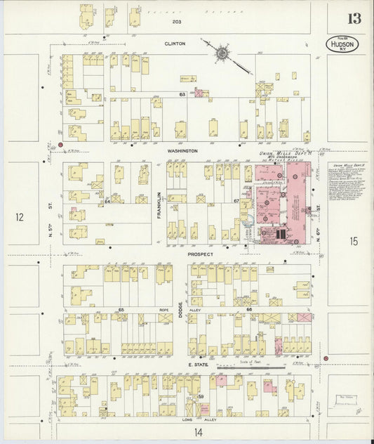 Sanborn Fire Insurance Map from Hudson, Columbia County, New York (1911), Sheet #0013 - Historic Sanborn Fire Insurance Map Print, vintage old map wall art, antique decor, genealogy gift, New York New York map