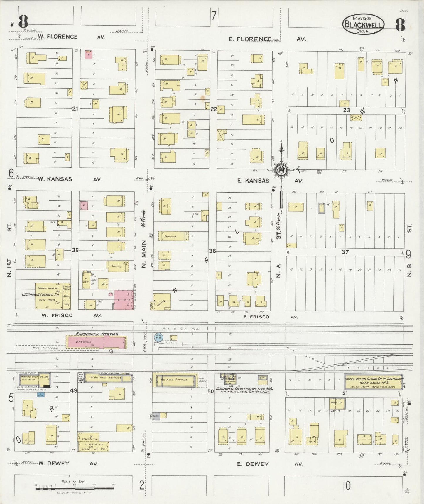 Sanborn Fire Insurance Map from Blackwell, Kay County, Oklahoma (1925), Sheet #0008 - Complete Map Set gallery image, historic Sanborn map, vintage wall art, Oklahoma Oklahoma