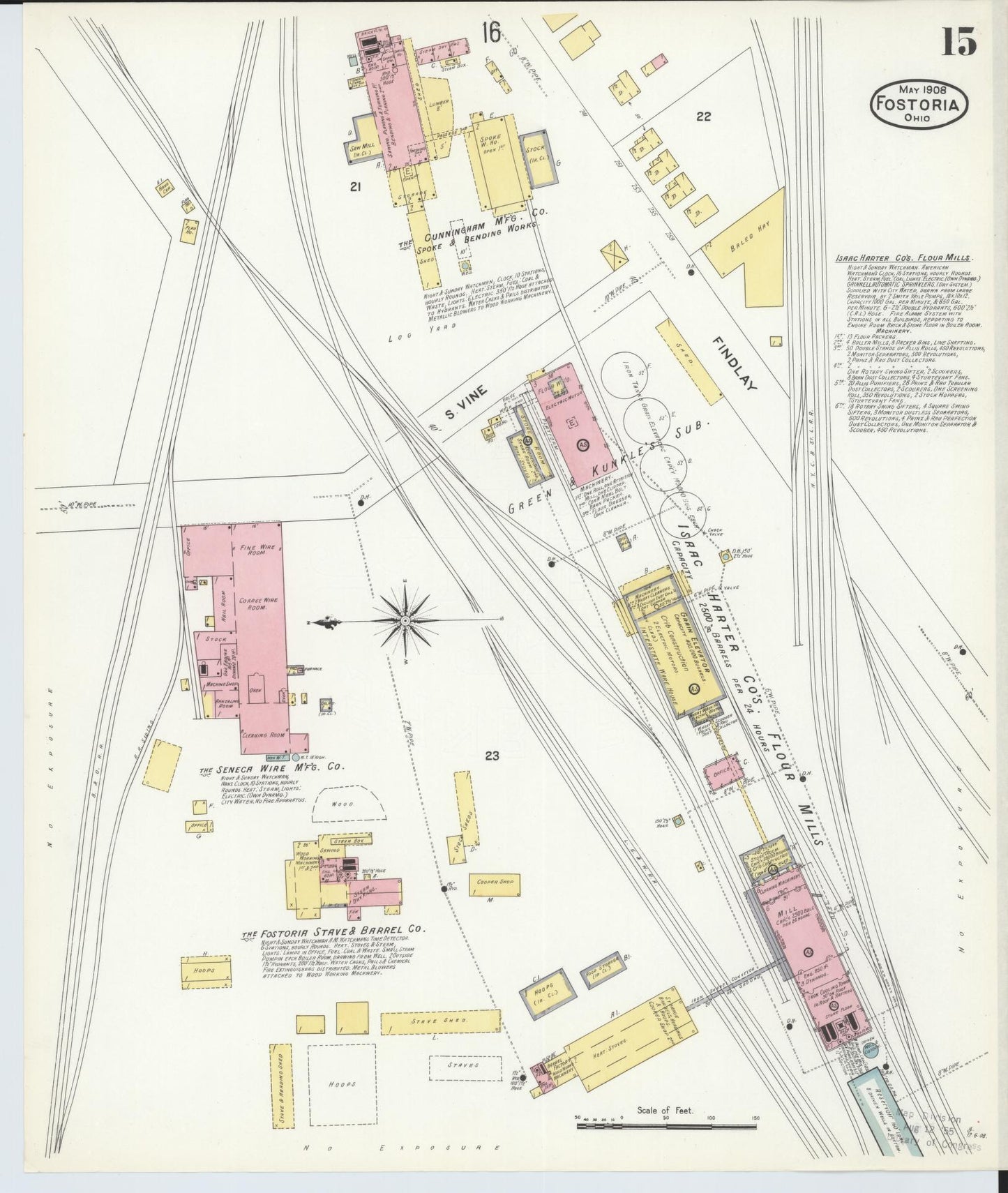 Sanborn Fire Insurance Map from Fostoria, Seneca, Hancock, And Wood Counties, Ohio (1908), Sheet #0015 - Historic Sanborn Fire Insurance Map Print, vintage old map wall art, antique decor, genealogy gift, Ohio Ohio map