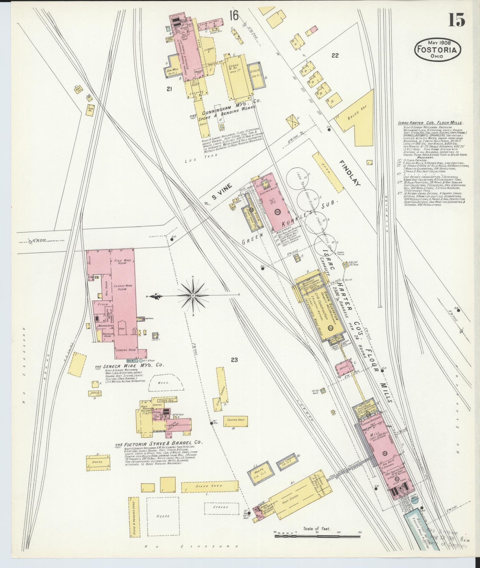 Sanborn Fire Insurance Map from Fostoria, Seneca, Hancock, And Wood Counties, Ohio (1908), Sheet #0015 - Historic Sanborn Fire Insurance Map Print, vintage old map wall art, antique decor, genealogy gift, Ohio Ohio map