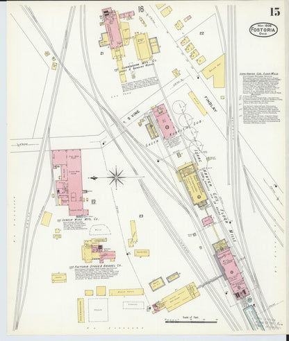 Sanborn Fire Insurance Map from Fostoria, Seneca, Hancock, And Wood Counties, Ohio (1908), Sheet #0015 - Historic Sanborn Fire Insurance Map Print, vintage old map wall art, antique decor, genealogy gift, Ohio Ohio map