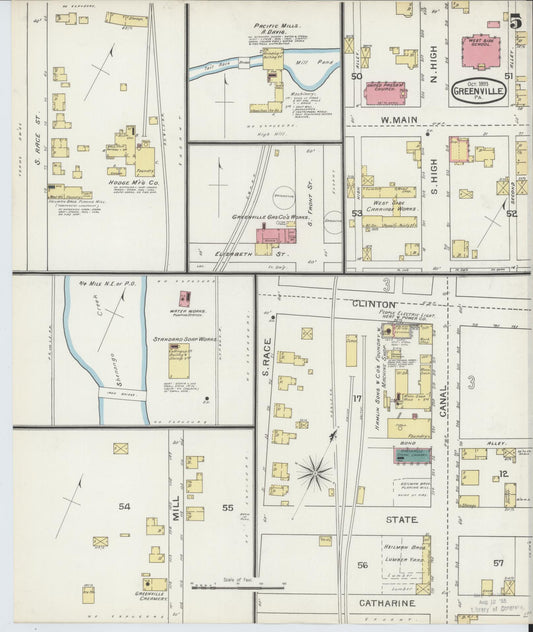 Sanborn Fire Insurance Map from Greenville, Mercer County, Pennsylvania (1893), Sheet #0005 - Historic Sanborn Fire Insurance Map Print, vintage old map wall art, antique decor, genealogy gift, Pennsylvania Pennsylvania map