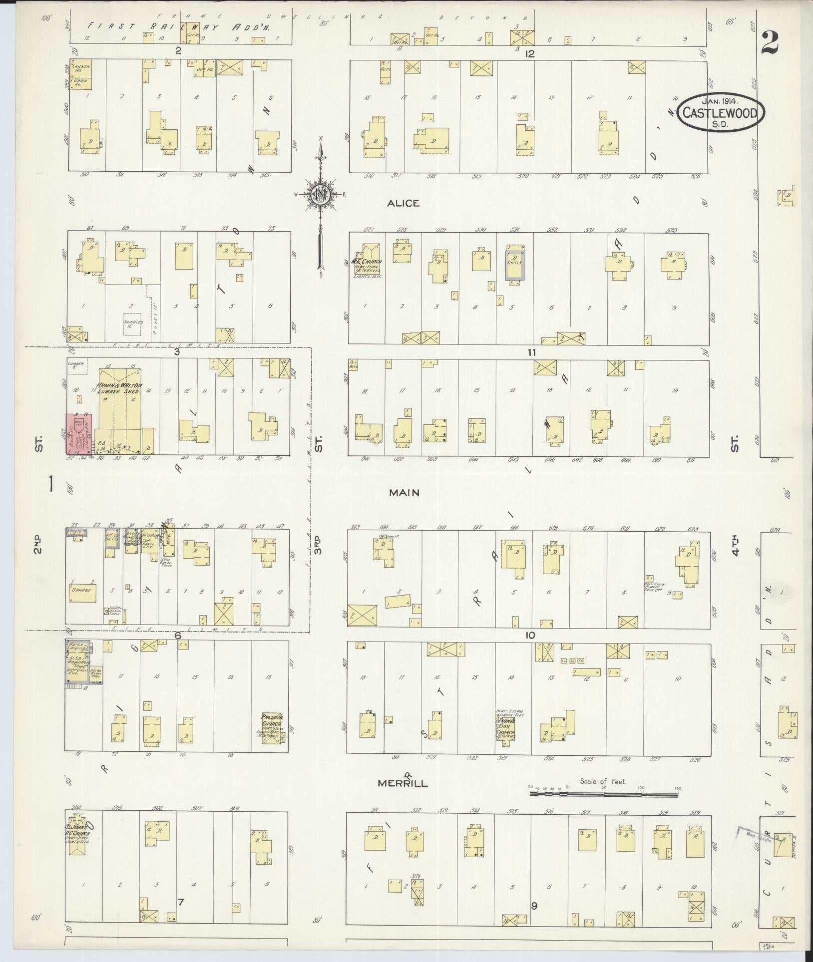 Sanborn Fire Insurance Map from Castlewood, Hamlin County, South Dakota (1914), Sheet #0002 - Complete Map Set gallery image, historic Sanborn map, vintage wall art, South Dakota South Dakota