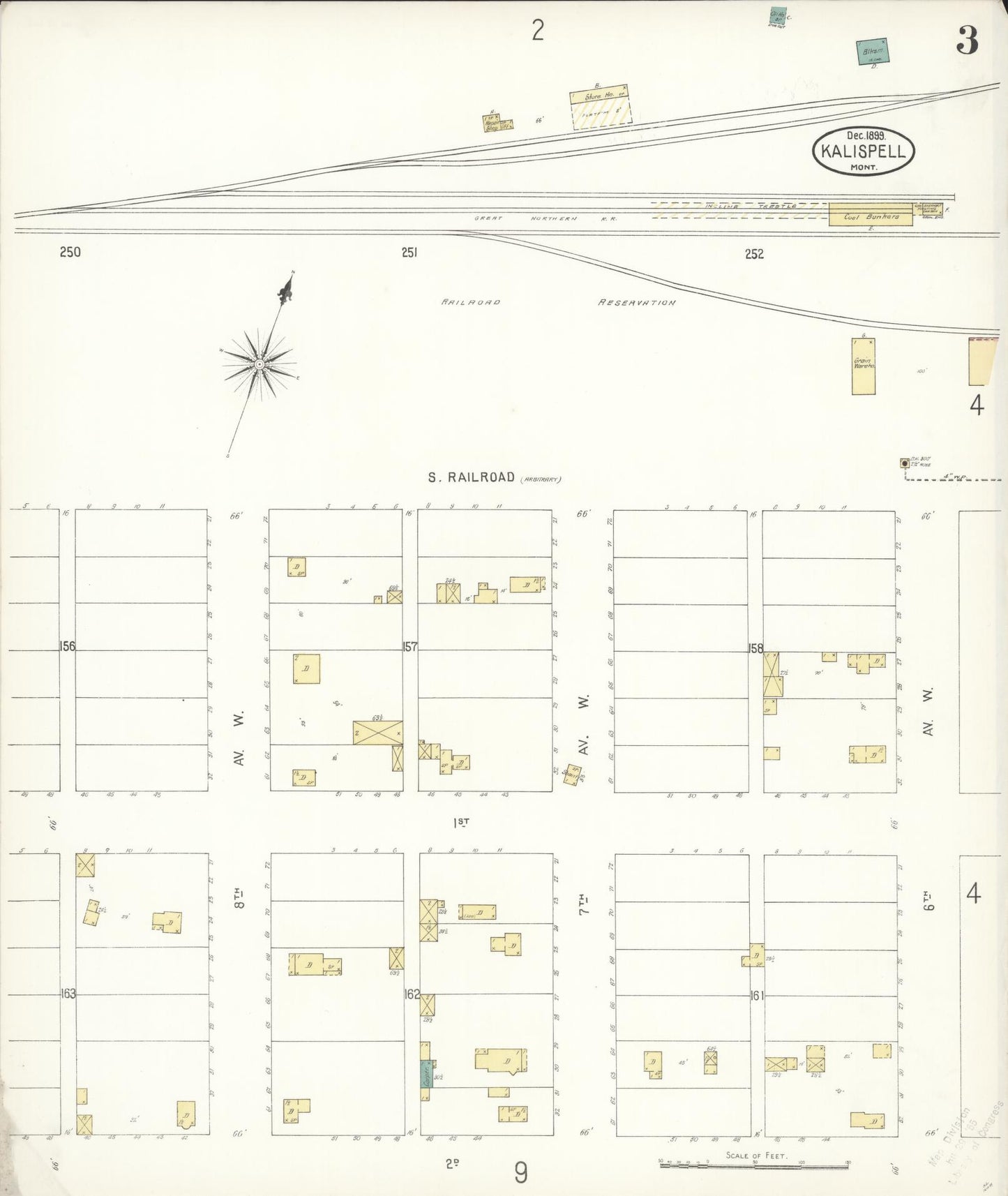 Sanborn Fire Insurance Map from Kalispell, Flathead County, Montana (1899), Sheet #0003 - Historic Sanborn Fire Insurance Map Print, vintage old map wall art, antique decor, genealogy gift, Montana Montana map