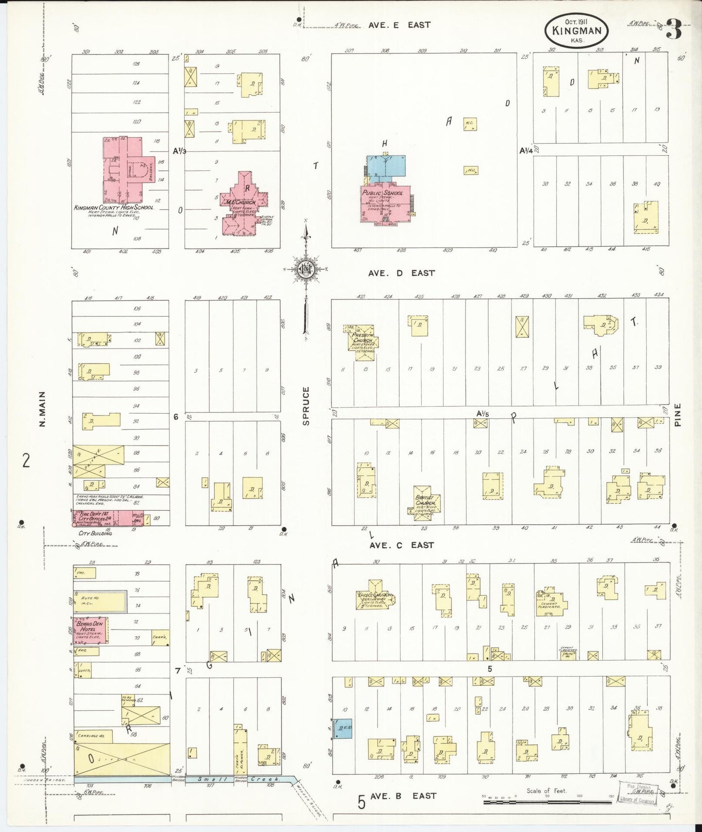 Sanborn Fire Insurance Map from Kingman, Kingman County, Kansas (1911), Sheet #0003 - Complete Map Set gallery image, historic Sanborn map, vintage wall art, Kansas Kansas