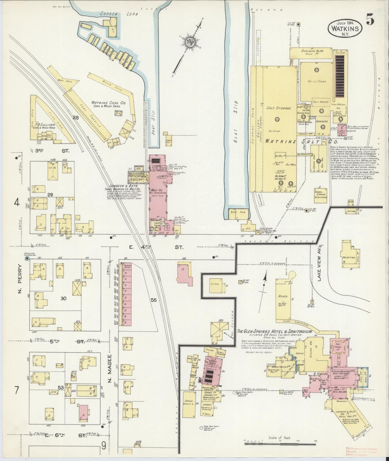 Sanborn Fire Insurance Map from Watkins Glen, Schuyler County, New York (1914), Sheet #0005 - Complete Map Set gallery image, historic Sanborn map, vintage wall art, New York New York