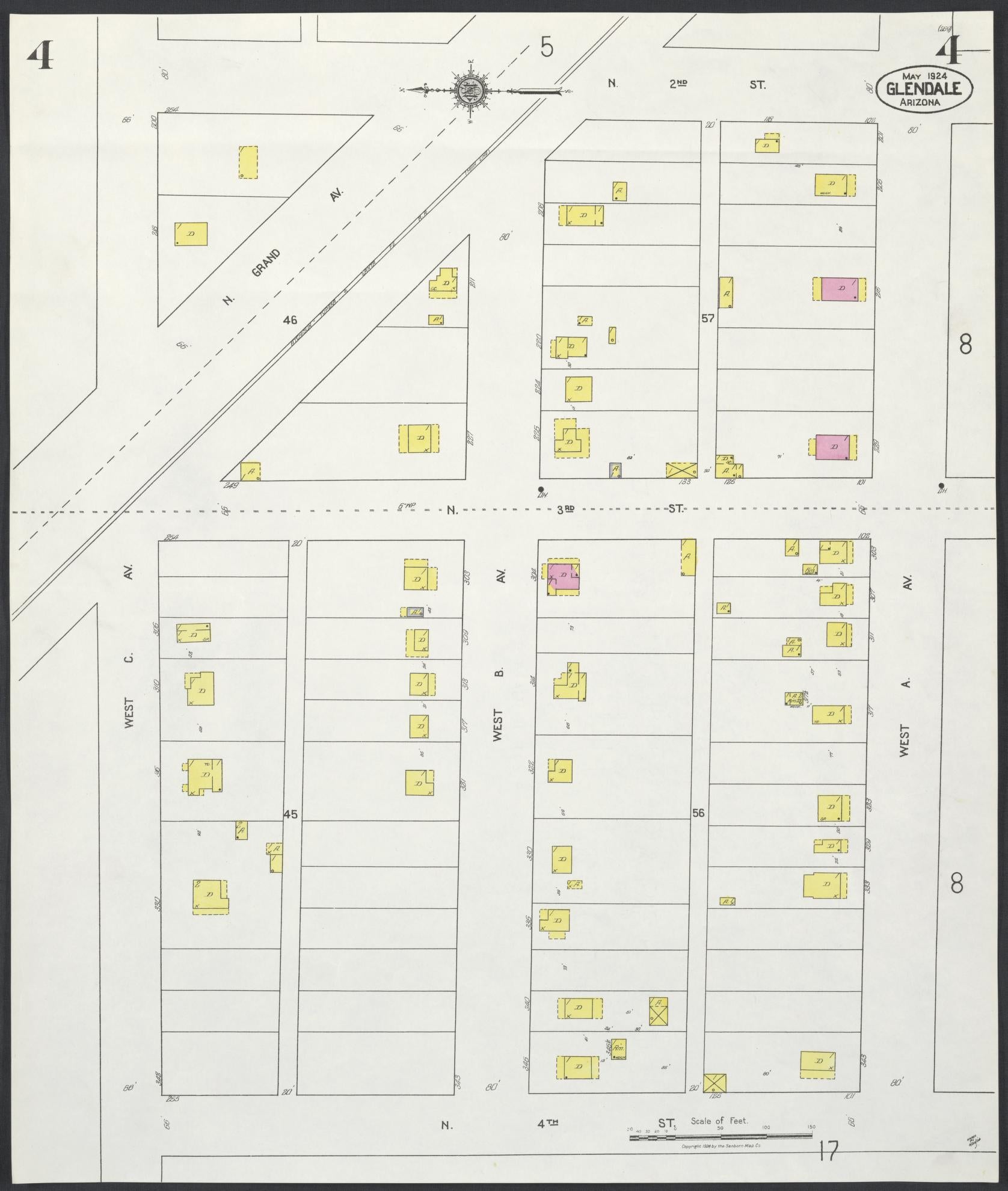 Sanborn Fire Insurance Map from Glendale, Maricopa County, Arizona (1924), Sheet #0004 - Complete Map Set gallery image, historic Sanborn map, vintage wall art, Arizona Arizona