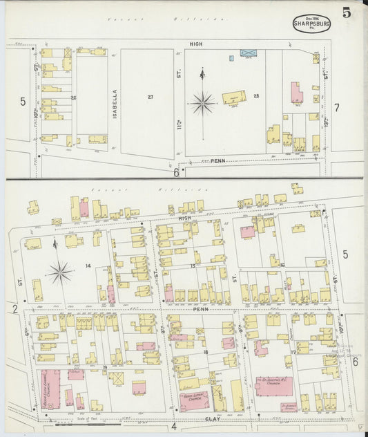 Sanborn Fire Insurance Map from Sharpsburg, Allegheny County, Pennsylvania (1896), Sheet #0005 - Historic Sanborn Fire Insurance Map Print, vintage old map wall art, antique decor, genealogy gift, Pennsylvania Pennsylvania map