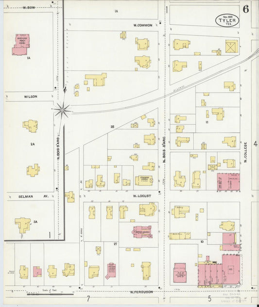Sanborn Fire Insurance Map from Tyler, Smith County, Texas (1902), Sheet #0006 - Historic Sanborn Fire Insurance Map Print, vintage old map wall art, antique decor, genealogy gift, Texas Texas map